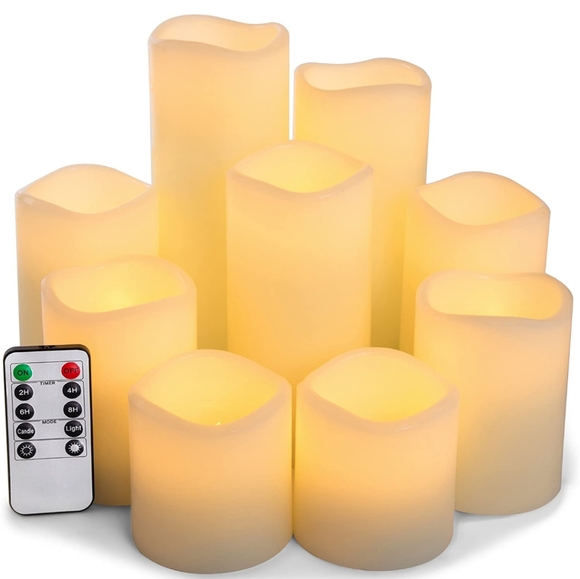 Large Set of 9 Flameless Candles, Battery Operated, LED, Real Wax - Picture 4 of 6